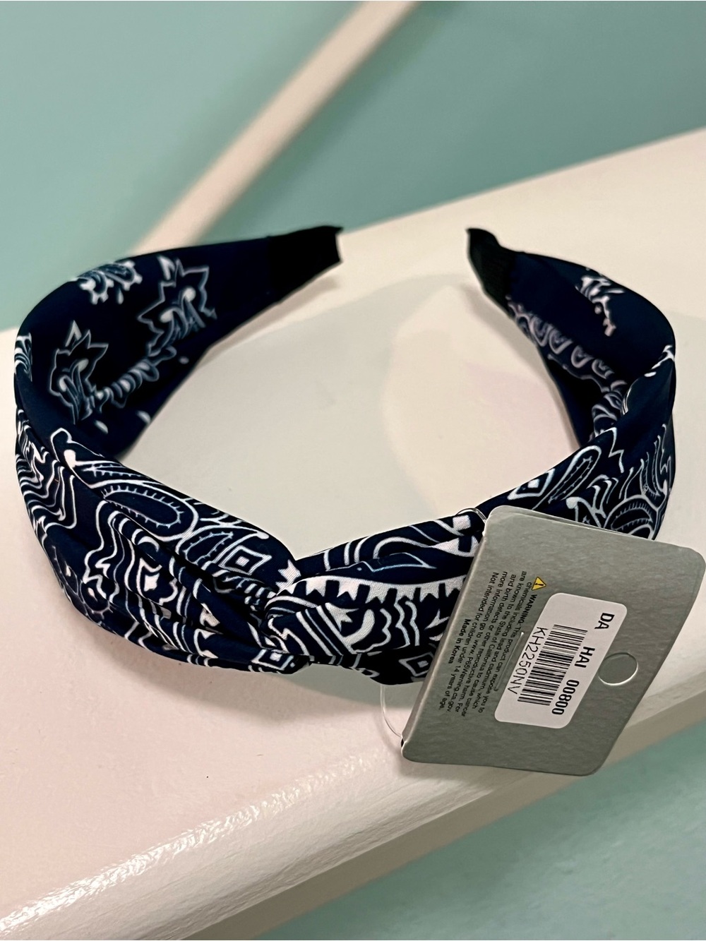 NWT Navy Blue & White Paisley Knot Headband - One Size